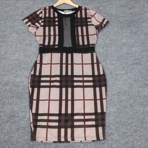 Burberry‎ London Plaid Sheer Mesh Bodycon Dress Short Sleeve Women XL